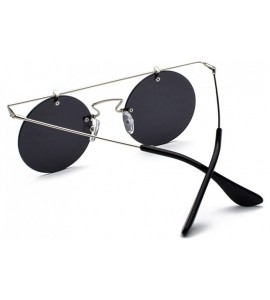 Round Rimless Sunglasses for Women Flat Top Vintage Round Sun Glasses Men Retro Unisex (silver with black) - CX18GLCMQ5S $21.15