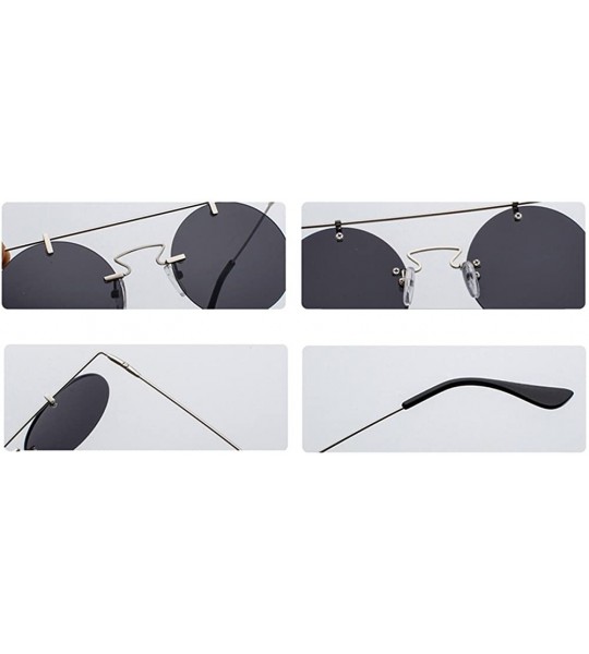 Round Rimless Sunglasses for Women Flat Top Vintage Round Sun Glasses Men Retro Unisex (silver with black) - CX18GLCMQ5S $21.15