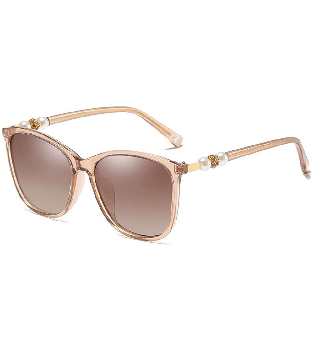 Round Classic Oversized Polarized Women Sunglasses UV400 Pearl Eyeglasses BL062 - Brown Frame Brown Lens - CB18MGXZSLI $18.65