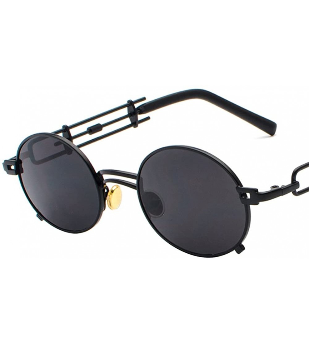 Oval Steampunk Sunglasses Men Vintage Oval Sun Glasses For Women Summer 2018 UV800 - Full Black - CO18D4L3N52 $19.48