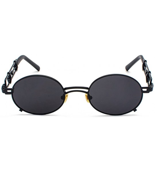 Oval Steampunk Sunglasses Men Vintage Oval Sun Glasses For Women Summer 2018 UV800 - Full Black - CO18D4L3N52 $19.48