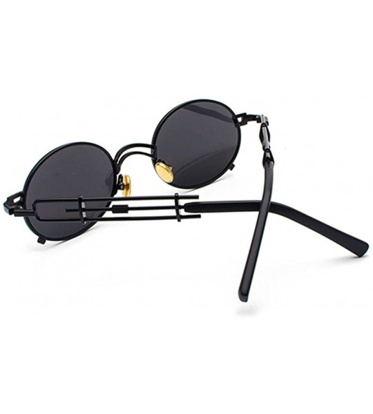 Oval Steampunk Sunglasses Men Vintage Oval Sun Glasses For Women Summer 2018 UV800 - Full Black - CO18D4L3N52 $19.48