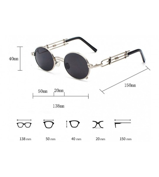 Oval Steampunk Sunglasses Men Vintage Oval Sun Glasses For Women Summer 2018 UV800 - Full Black - CO18D4L3N52 $19.48