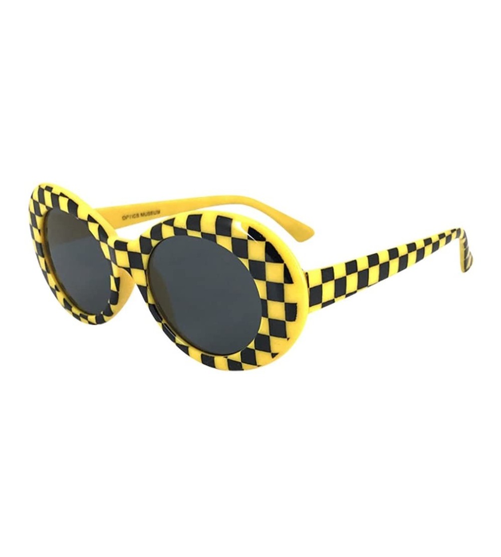 Goggle Retro Vintage Clout Unisex Sunglasses Rapper Oval Shades Grunge Goggles (Yellow Checker) - Yellow Checker - CK195NKU2N...