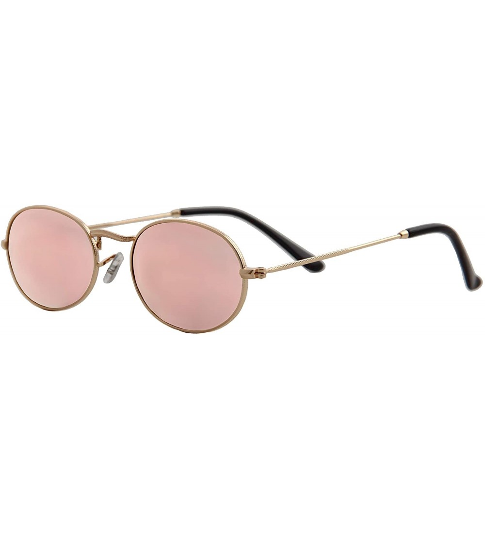 Sport Sunglasses Men Women Small Modern Stylish Oval Mirrored Lens Fashion - Gold Metal Frame / Mirrored Pink Lens - C918O7K2...
