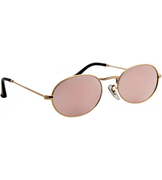 Sport Sunglasses Men Women Small Modern Stylish Oval Mirrored Lens Fashion - Gold Metal Frame / Mirrored Pink Lens - C918O7K2...