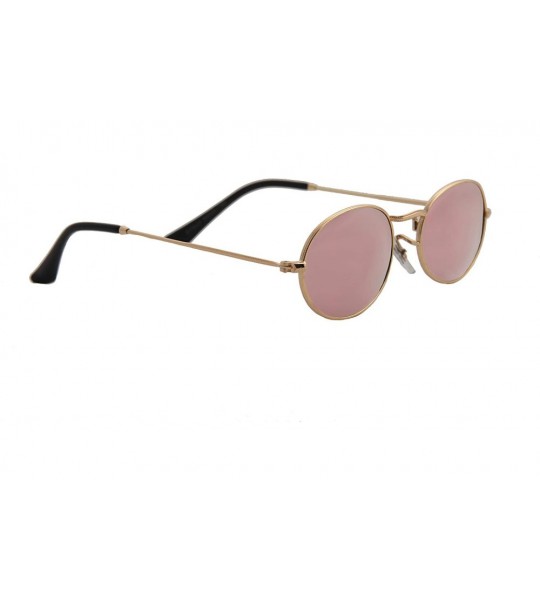 Sport Sunglasses Men Women Small Modern Stylish Oval Mirrored Lens Fashion - Gold Metal Frame / Mirrored Pink Lens - C918O7K2...