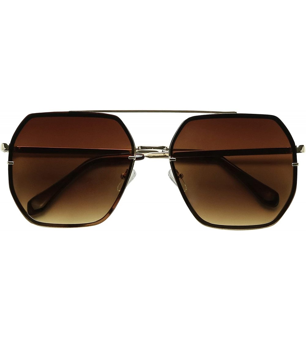 Square Large Oversize Retro Chic Heptagon Sunglasses Flat Lens Geometric Metal Frame Women's Fashion Shades - Brown - CV18XAX...