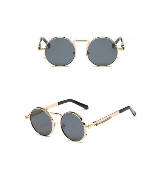 Oversized Small Round Polarized Sunglasses Mirrored Lens Unisex Glasses Reflective Lens Round Trendy Sunglasses - Gold/Grey -...