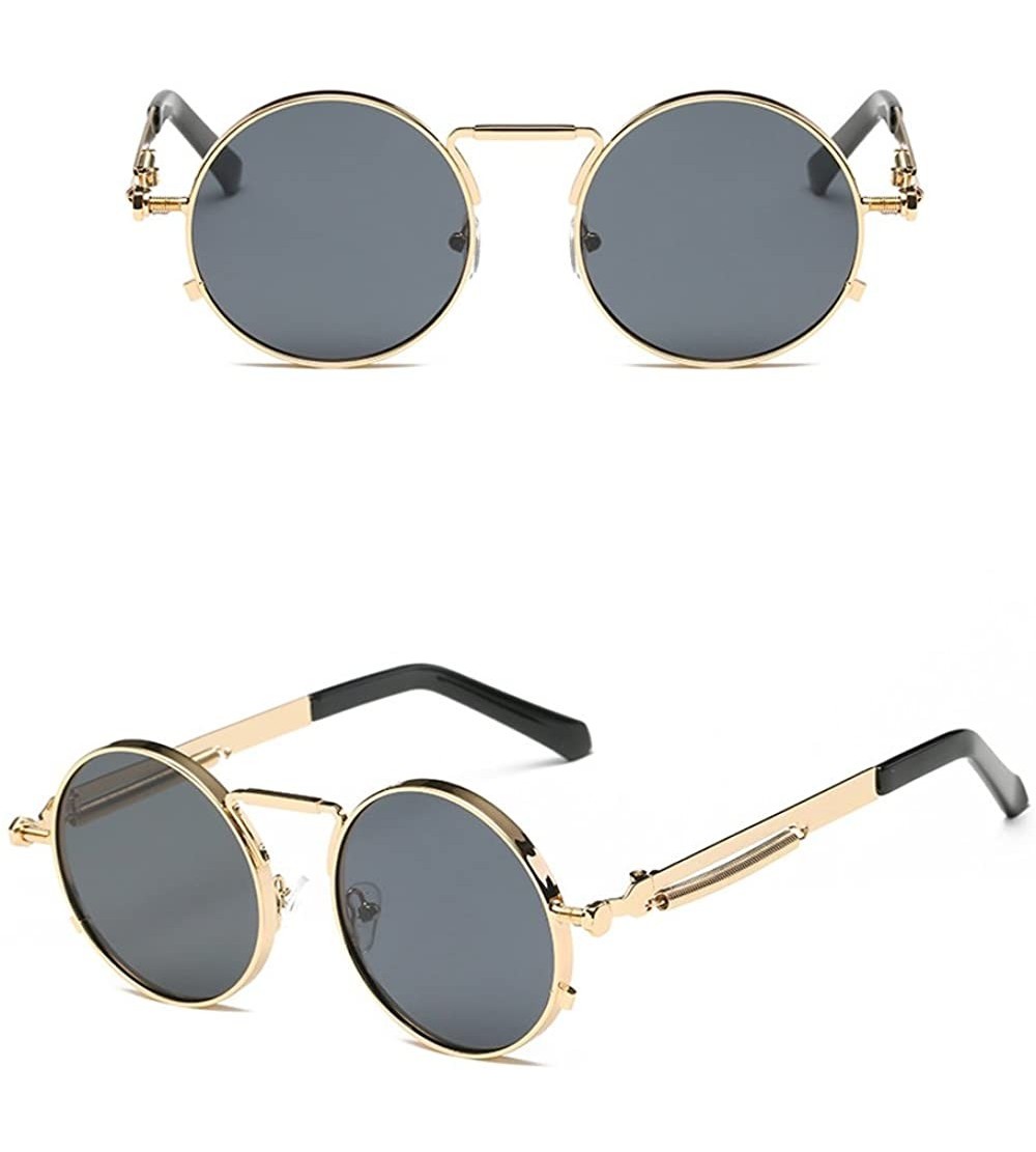 Oversized Small Round Polarized Sunglasses Mirrored Lens Unisex Glasses Reflective Lens Round Trendy Sunglasses - Gold/Grey -...