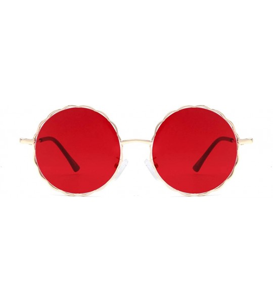 Square Round Hippie Metal Sunglasses for Women Man Retro Vintage Wave-shaped Sun Glasses - Red Metal - CX18S6S0K5N $20.22