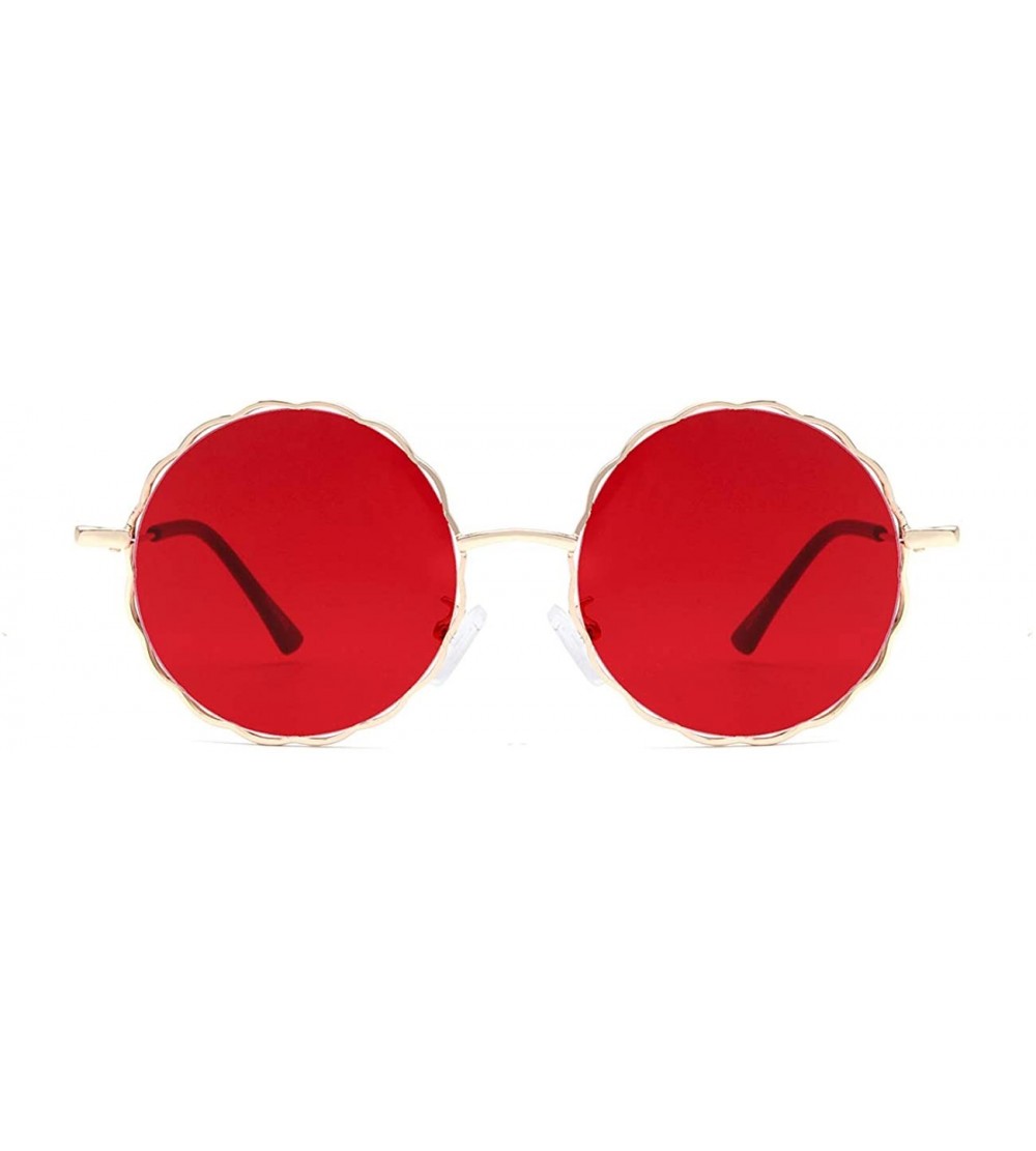 Square Round Hippie Metal Sunglasses for Women Man Retro Vintage Wave-shaped Sun Glasses - Red Metal - CX18S6S0K5N $20.22