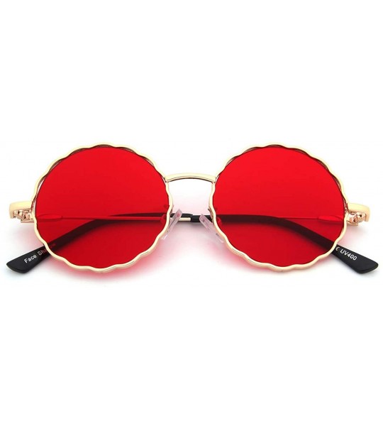 Square Round Hippie Metal Sunglasses for Women Man Retro Vintage Wave-shaped Sun Glasses - Red Metal - CX18S6S0K5N $20.22