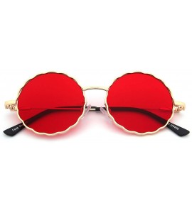 Square Round Hippie Metal Sunglasses for Women Man Retro Vintage Wave-shaped Sun Glasses - Red Metal - CX18S6S0K5N $20.22