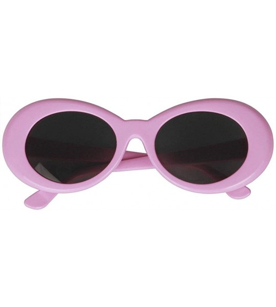 Round Bold Retro Oval Mod Thick Frame Sunglasses Round Lens Kurt Cobain Clout Goggles - Pink - CK18HLYM8Y7 $17.96