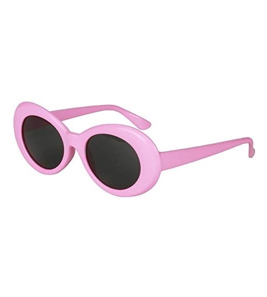 Round Bold Retro Oval Mod Thick Frame Sunglasses Round Lens Kurt Cobain Clout Goggles - Pink - CK18HLYM8Y7 $17.96