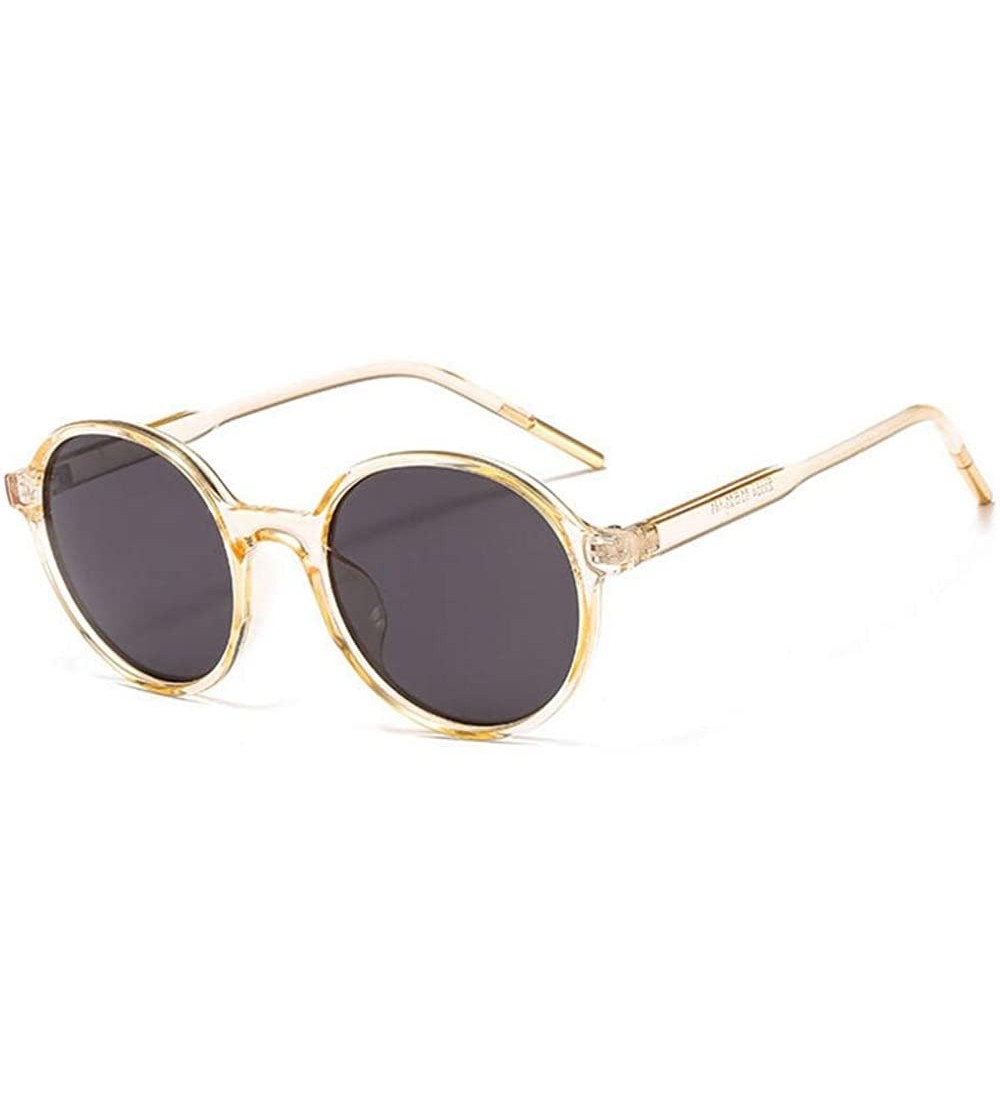 Round Women Fashion Eyewear Round Beach Sunglasses with Case UV400 Protection - Champagne Frame/Grey Lens - C618WSNOOZD $19.04