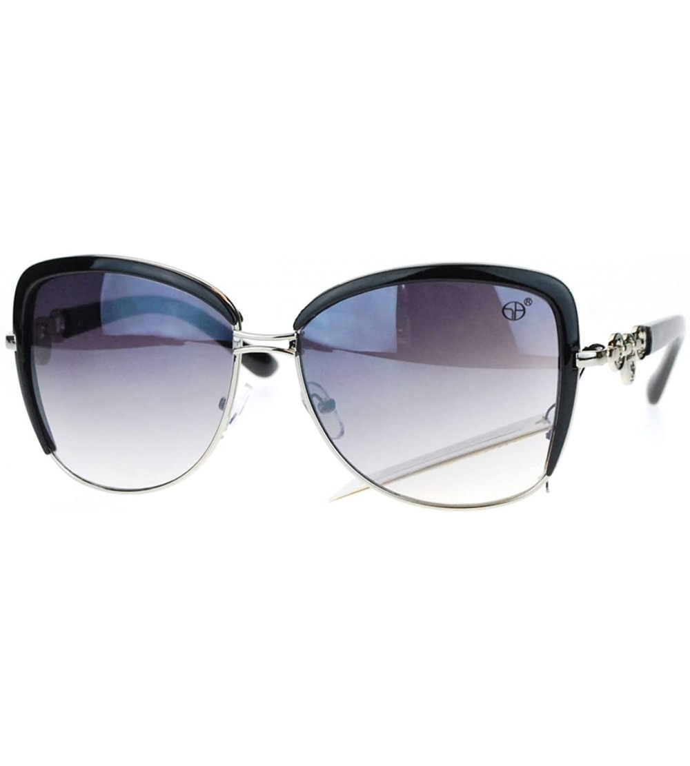 Square Vintage Designer Oversized Square Butterfly Frame Womens Sunglasses - Black - CT11UTS39P3 $18.41