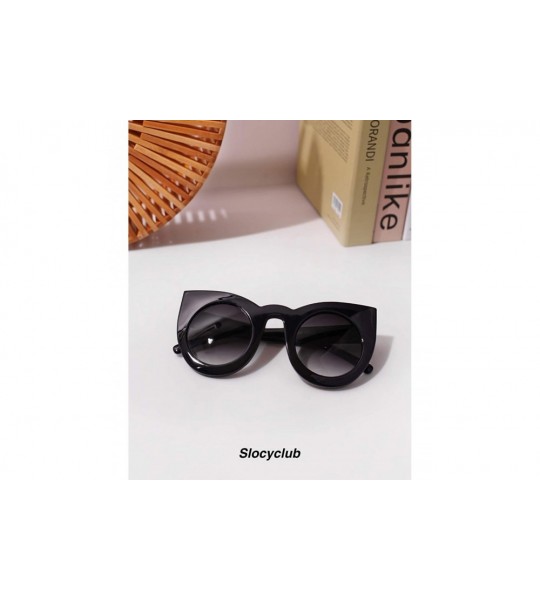 Round Oversized Sunglasses for Women Handmade Jeweled Cateye Rectangle Sunglasses - 06-black/Grey - CG1839IEYRD $29.50