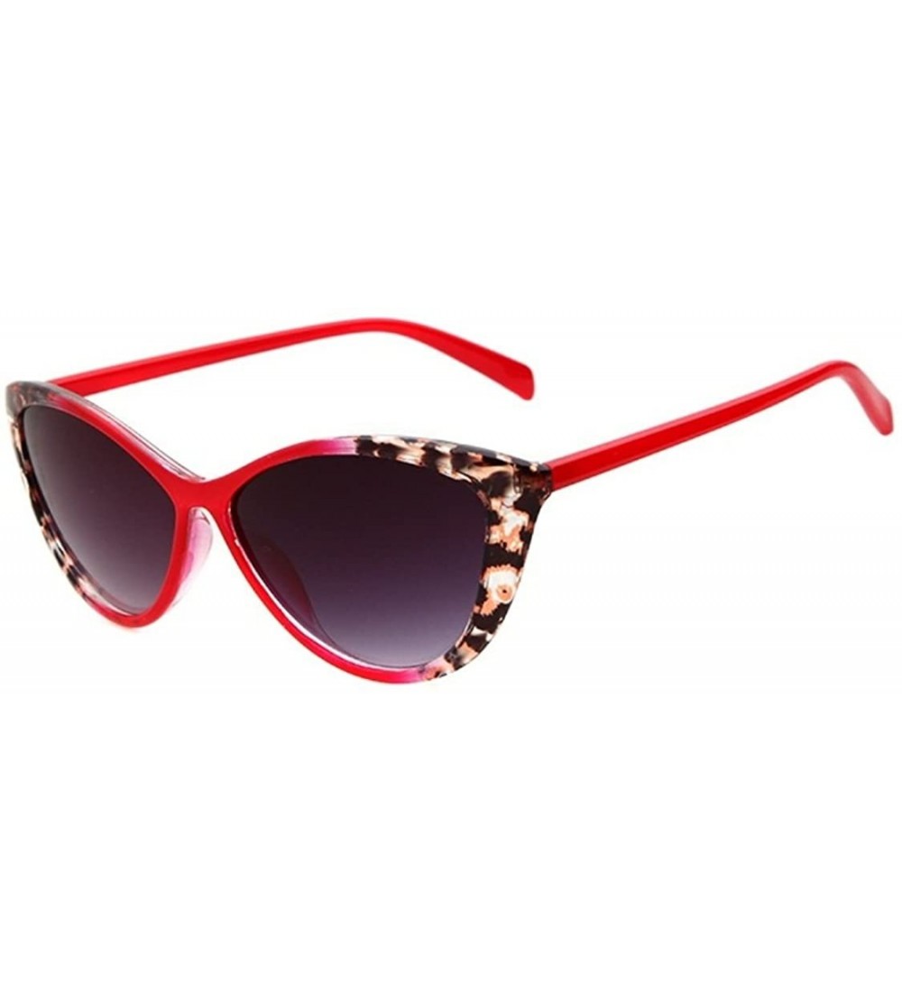 Rimless Women's STY-K211 Full Frame Leopard Detail Side Cateye Sunglasses - Red - CY12G5T34EF $21.51