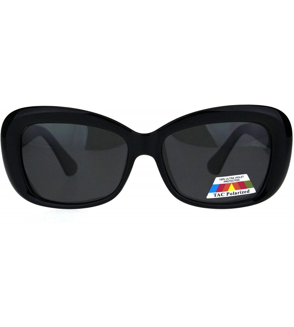 Rectangular Womens Polarized Antiglare Lens Mod Rounded Rectangle Plastic Rim Sunglasses - All Black - C218IHOKK9Q $23.49
