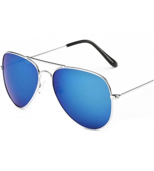 Shield Aviation Sunglasses Women Brand Designer Mirror Retro Sun Glasses Pilot Vintage Female - Silver Blue - CT198A3YLZ6 $61.01