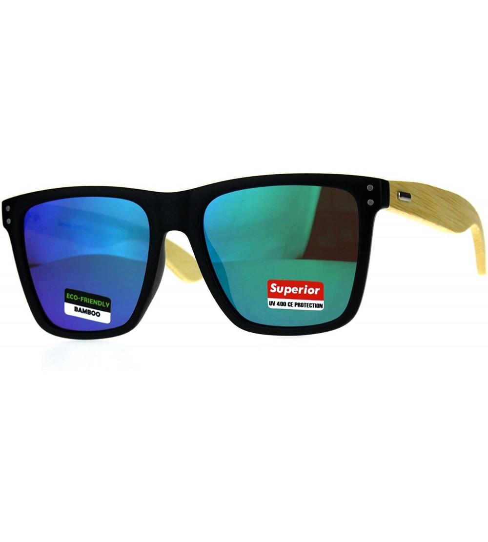 Oversized Mens Bamboo Wood Arm Horn Rim Hipster Color Mirror Sunglasses - Teal - C0180WIWENW $24.79
