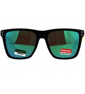 Oversized Mens Bamboo Wood Arm Horn Rim Hipster Color Mirror Sunglasses - Teal - C0180WIWENW $24.79