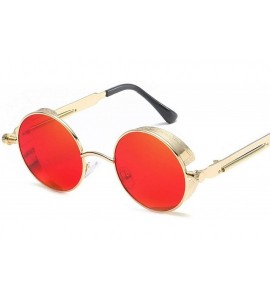 Round Round Metal Sunglasses Steampunk Men Women Fashion Glasses Brand Designer Retro Vintage UV400 - Gold Blue - CH197A2WX98...