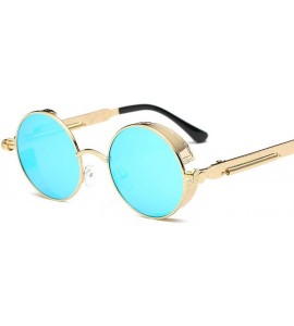 Round Round Metal Sunglasses Steampunk Men Women Fashion Glasses Brand Designer Retro Vintage UV400 - Gold Blue - CH197A2WX98...