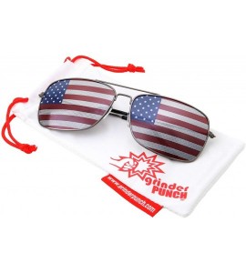 Aviator Rectangle Driving American Flag Metal Frame Sunglasses - Gun Metal - CA18KY9WD8A $19.25