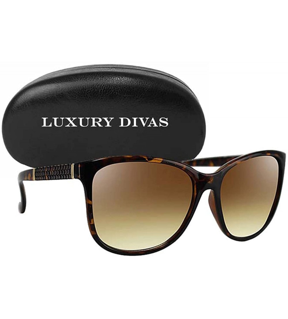 Oversized Textured Metal Accent Sunglasses With Hard Case - Brown - CM12HPNQVYP $34.25