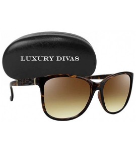 Oversized Textured Metal Accent Sunglasses With Hard Case - Brown - CM12HPNQVYP $34.25