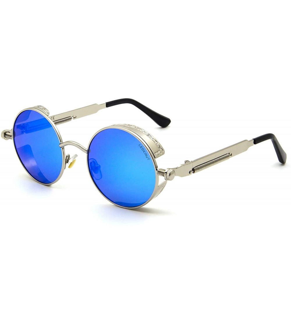 Goggle Women Men Round Sunglasses Retro Vintage Steampunk Style Mirror Reflective Circle lens - CB18YH3NI3A $23.41