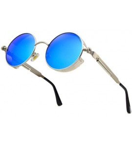 Goggle Women Men Round Sunglasses Retro Vintage Steampunk Style Mirror Reflective Circle lens - CB18YH3NI3A $23.41