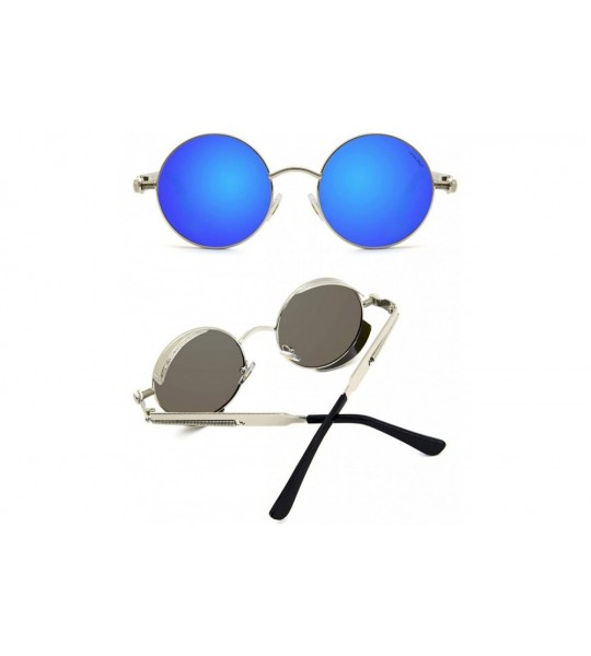 Goggle Women Men Round Sunglasses Retro Vintage Steampunk Style Mirror Reflective Circle lens - CB18YH3NI3A $23.41