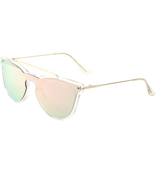 Shield Clear Frame Color Mirror One Piece Lens Shield Cat Eye Sunglasses - Rose Gold - CK1909QZQSE $27.26