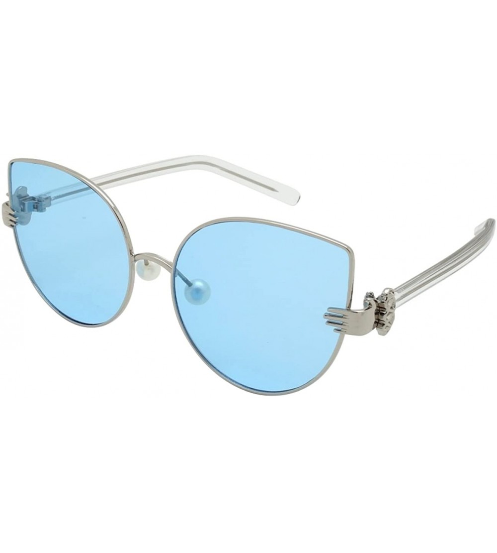 Oversized Vintage Style Cat Eye Sunnies with Flat Mirrored Lens 3137-FLRV - Silver - CQ182EUY2A4 $18.07