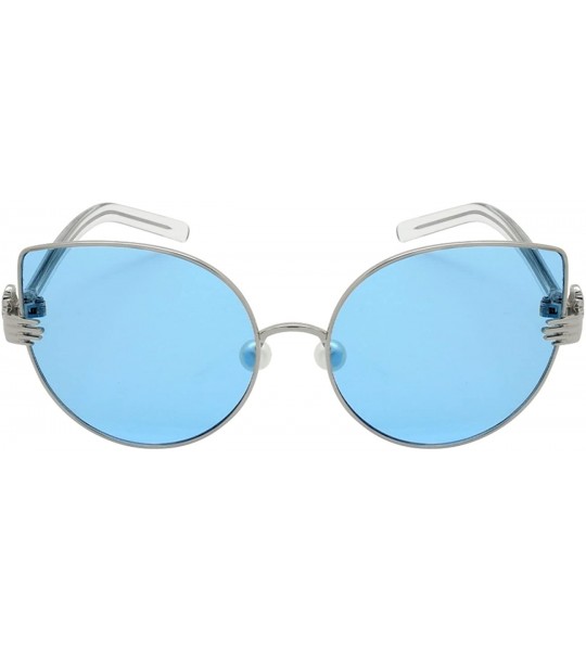 Oversized Vintage Style Cat Eye Sunnies with Flat Mirrored Lens 3137-FLRV - Silver - CQ182EUY2A4 $18.07