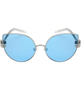 Oversized Vintage Style Cat Eye Sunnies with Flat Mirrored Lens 3137-FLRV - Silver - CQ182EUY2A4 $18.07