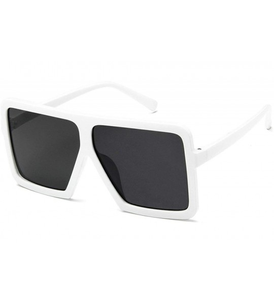 Oval Vintage style Big Frame Trapezoidal Sunglasses for Unisex Plastic Resin UV 400 Protection Sunglasses - White Grey - C318...