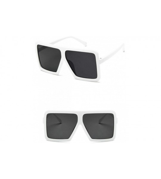 Oval Vintage style Big Frame Trapezoidal Sunglasses for Unisex Plastic Resin UV 400 Protection Sunglasses - White Grey - C318...