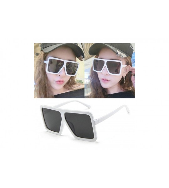 Oval Vintage style Big Frame Trapezoidal Sunglasses for Unisex Plastic Resin UV 400 Protection Sunglasses - White Grey - C318...