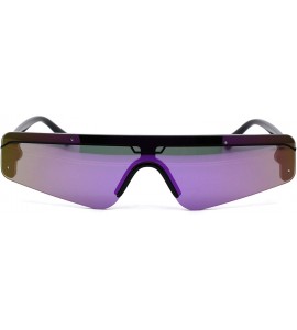 Rectangular Retro Futurism Flat Top Narrow Shield Plastic Sunglasses - Black Purple Mirror - CX18X56NIWA $23.48