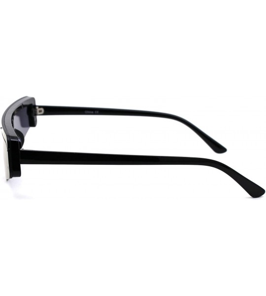 Rectangular Retro Futurism Flat Top Narrow Shield Plastic Sunglasses - Black Purple Mirror - CX18X56NIWA $23.48