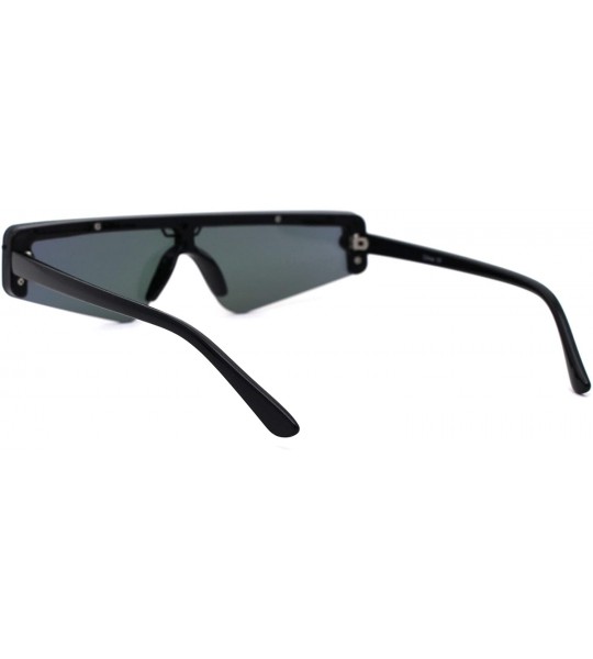 Rectangular Retro Futurism Flat Top Narrow Shield Plastic Sunglasses - Black Purple Mirror - CX18X56NIWA $23.48