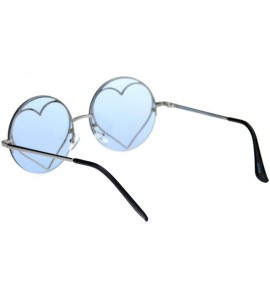 Rimless Glitter Heart Inner Frame Exposed Lens Hippie Circle Round Sunglasses - Silver Blue - CN18R45ZIW4 $23.40