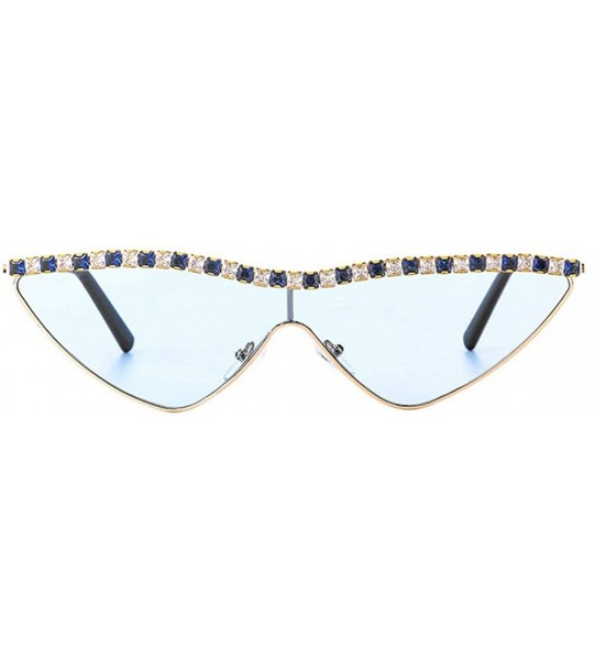 Shield One-piece Diamond Cat Sunglasses Women Small Shield Fashion Novelty Club Party Sunglasses - Blue - C4194L75LI9 $28.23