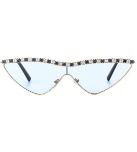 Shield One-piece Diamond Cat Sunglasses Women Small Shield Fashion Novelty Club Party Sunglasses - Blue - C4194L75LI9 $28.23