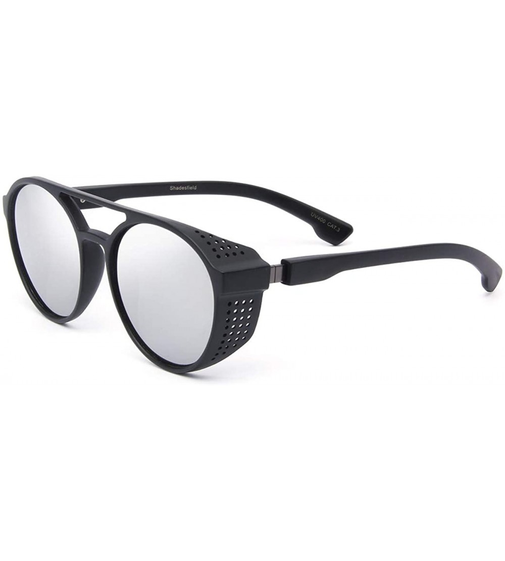 Aviator Gothic Steampunk Sunglasses Round Aviator Sun Glasses for Men - Mirror Silver Lens/Black - CM18S8TUEZE $17.50